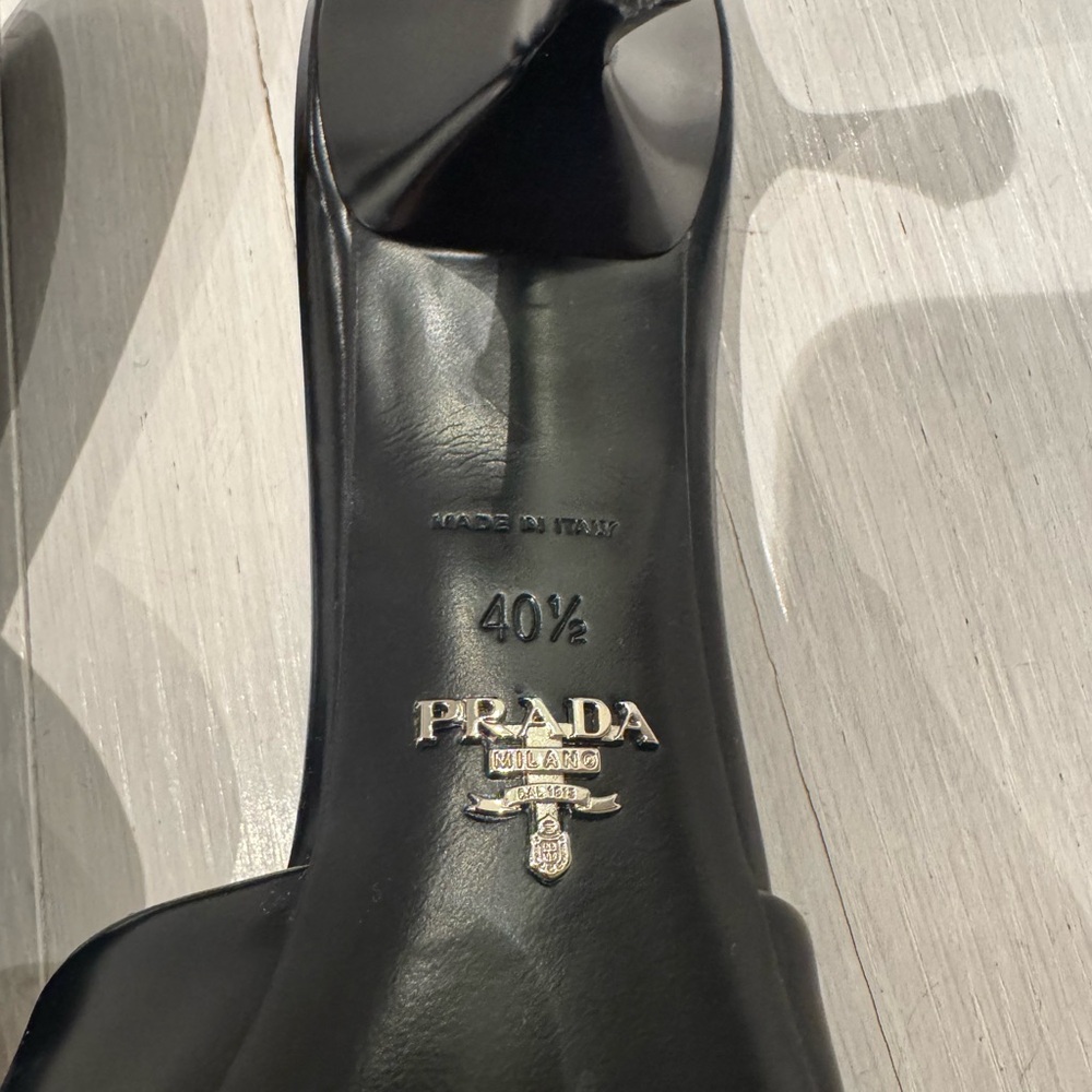 Black Leather Prada Mules with Prada Logo - Picture 6 of 6